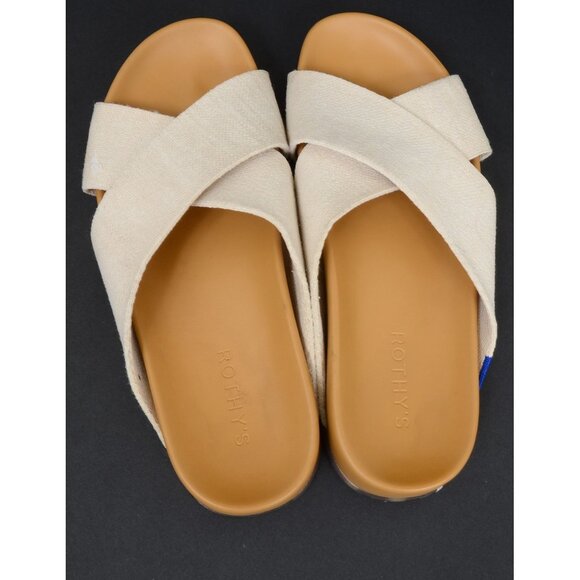 Rothy’s Women The Weekend Slide Sandals Oat Natural Breathable Hemp Size 9 Beach - Picture 7 of 11